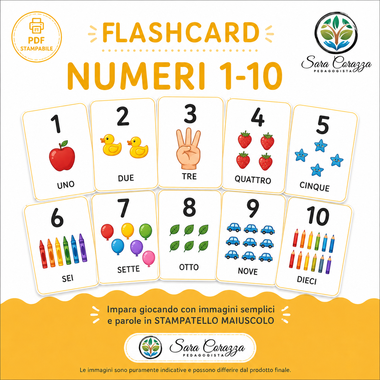 FLASHCARD – NUMERI DA 1 A 10 (PDF stampabile),