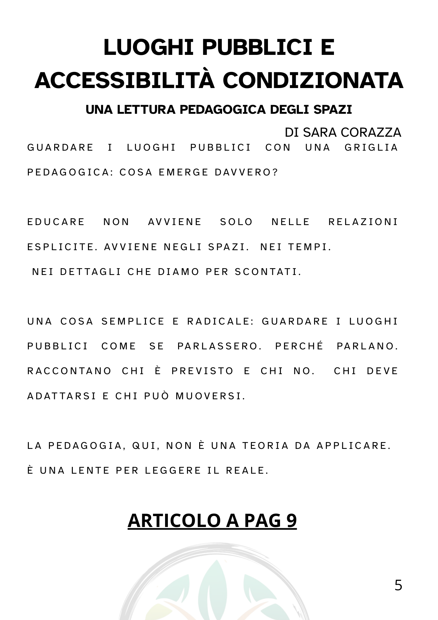 Numero 0 - Appunti di cura - Gennaio '26
