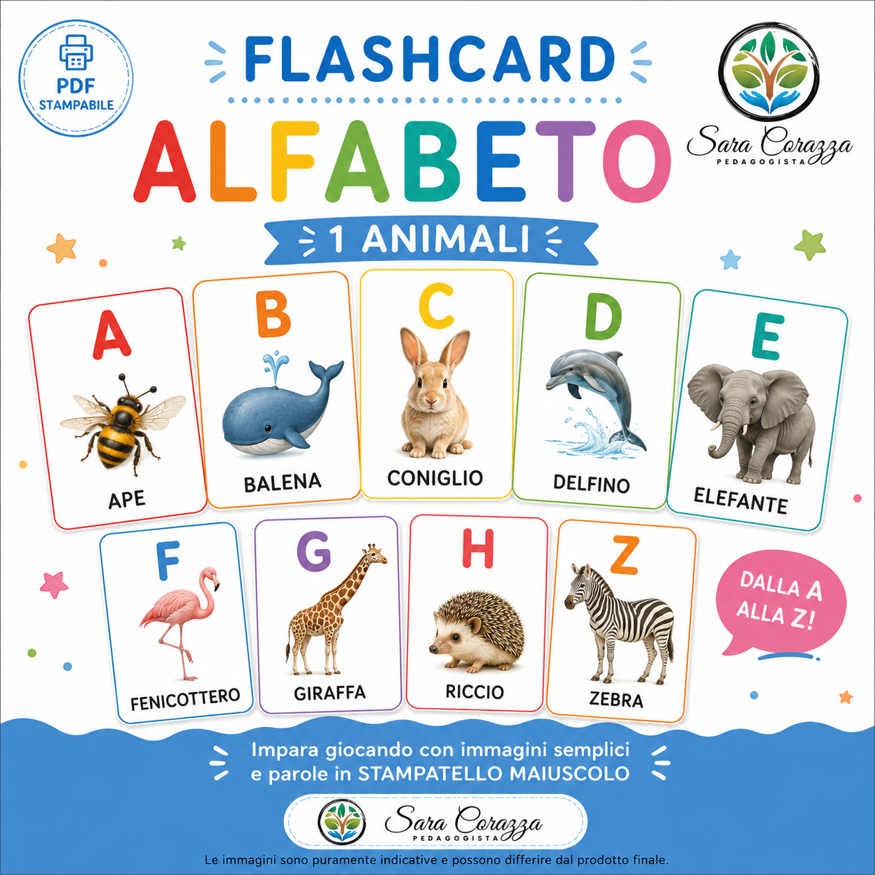 FLASHCARD – ALFABETO DEGLI ANIMALI (PDF STAMPABILE)